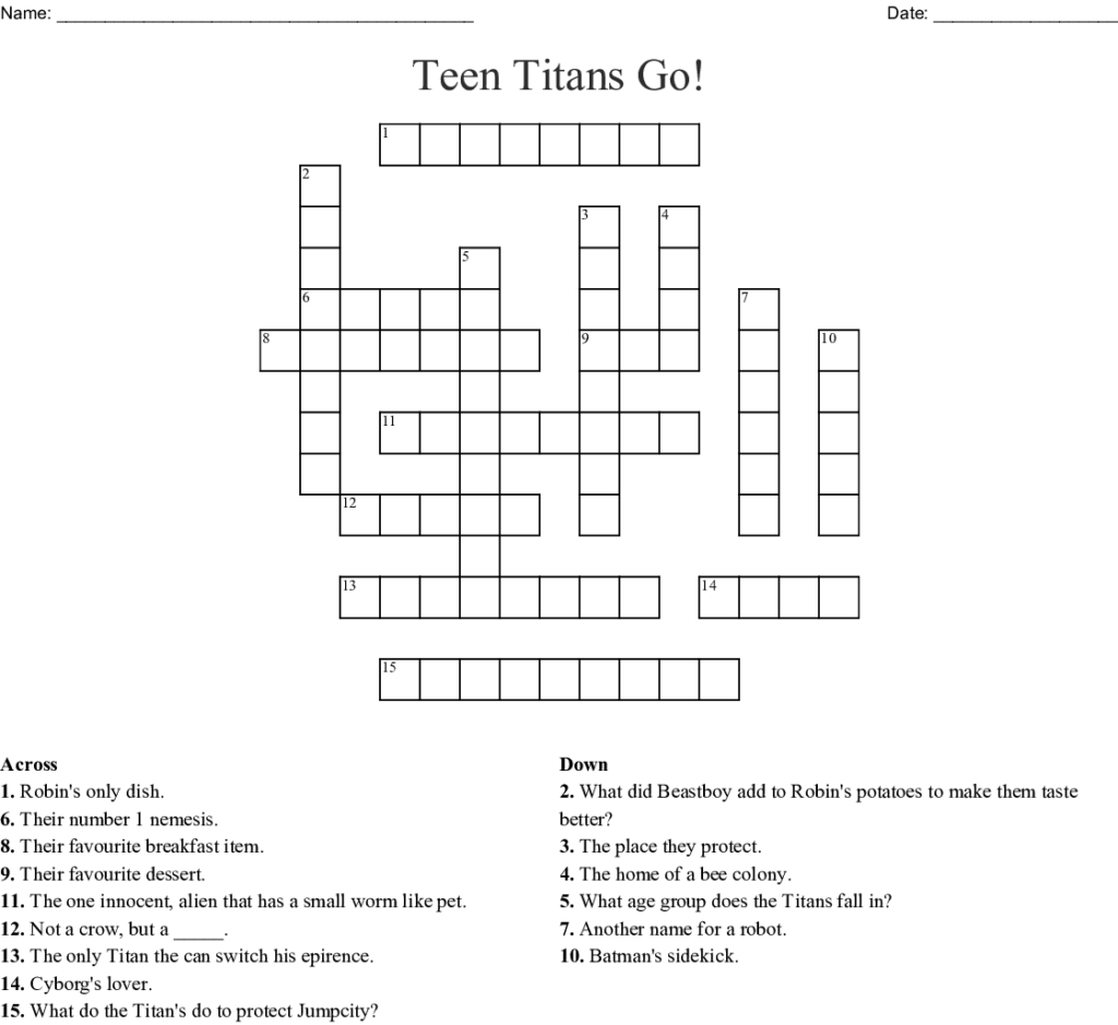 Teen Titans Go Crossword WordMint Printable Crossword Puzzles Online