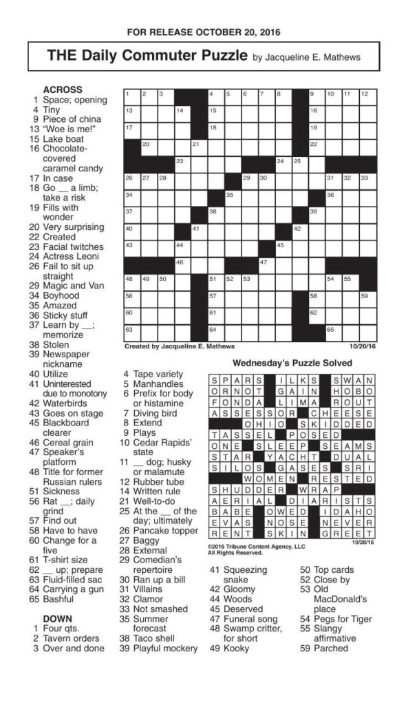 Printable Daily Commuter Crossword Puzzles Printable World Holiday