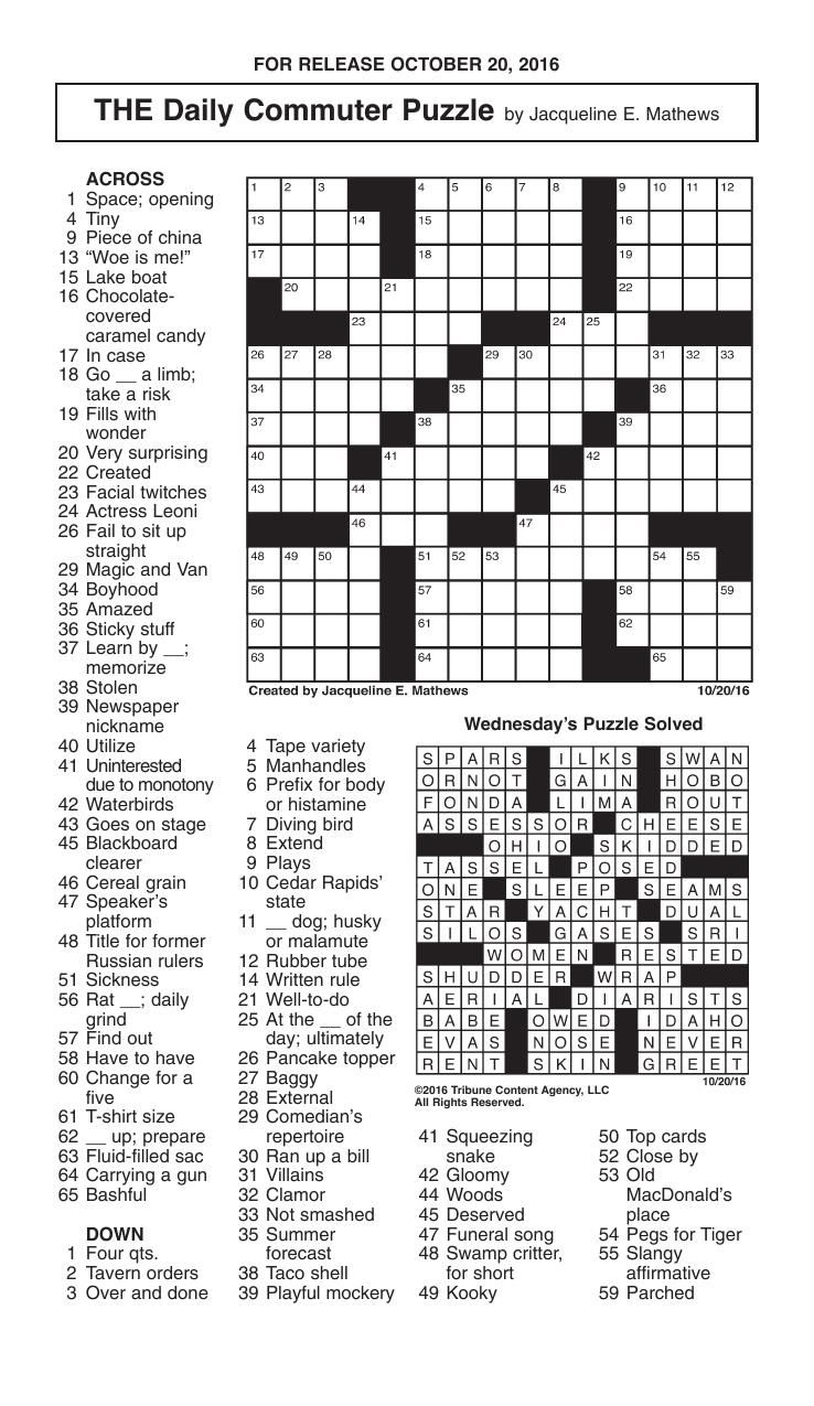 The Daily Commuter Crossword Puzzle Printable Printable Crossword