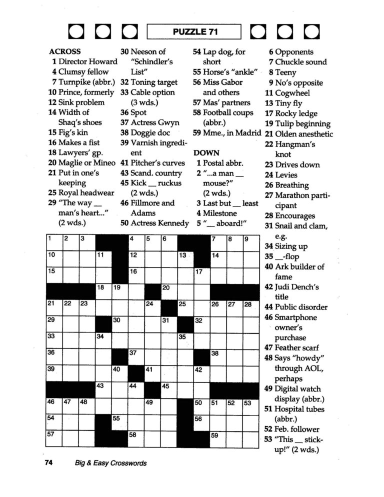 free easy daily crossword puzzles