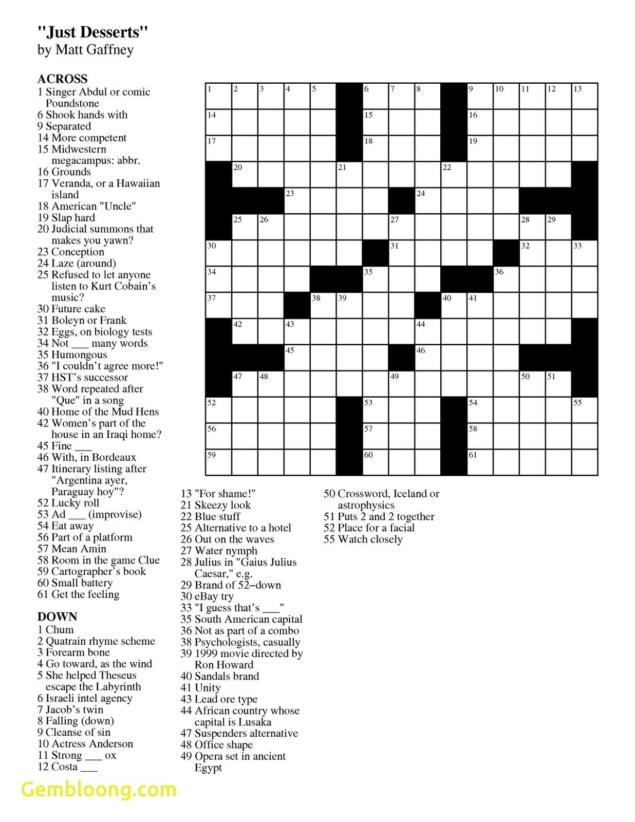 Today's Printable Crossword Puzzle