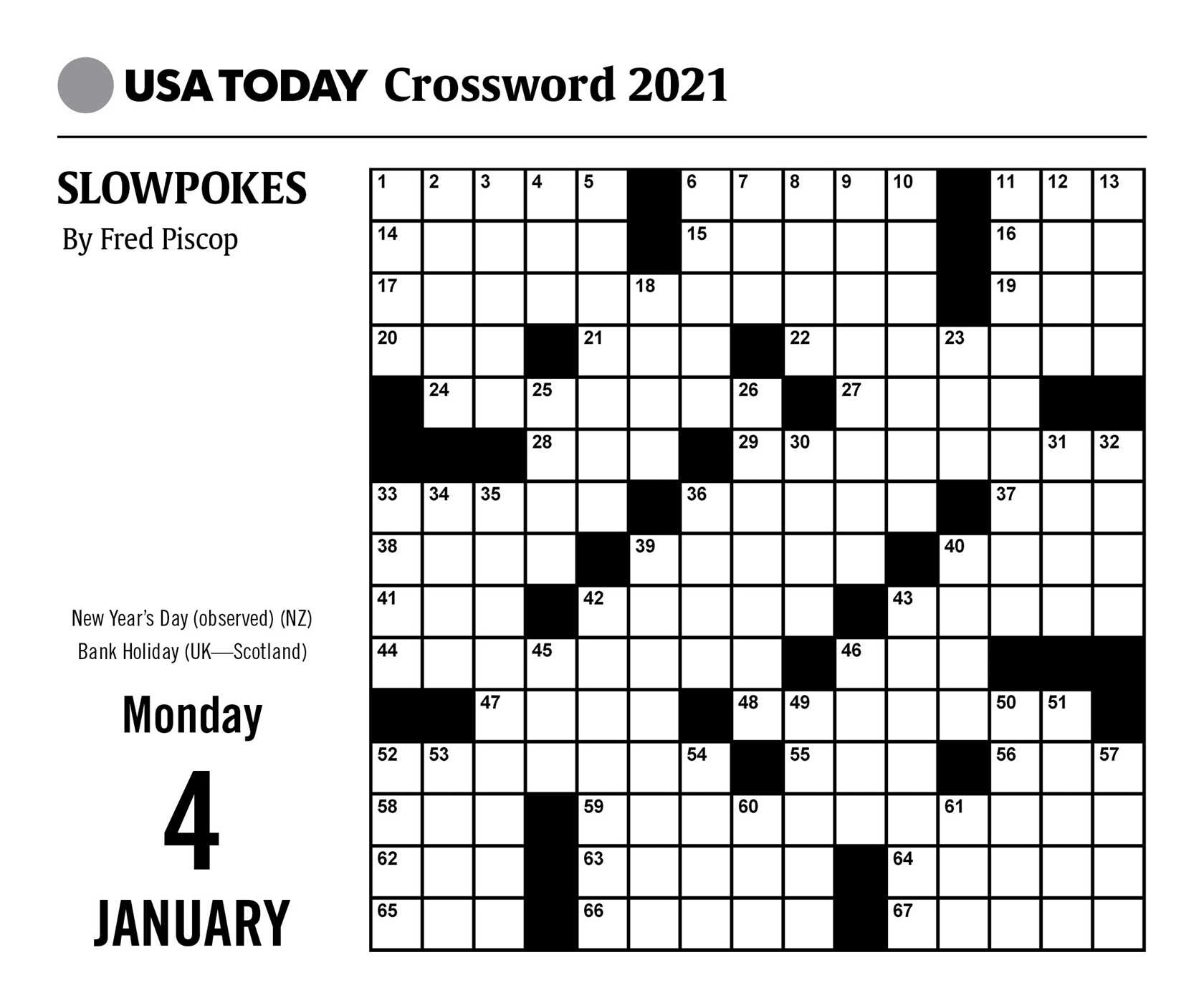 Usa Today Printable Crossword Puzzles 2021