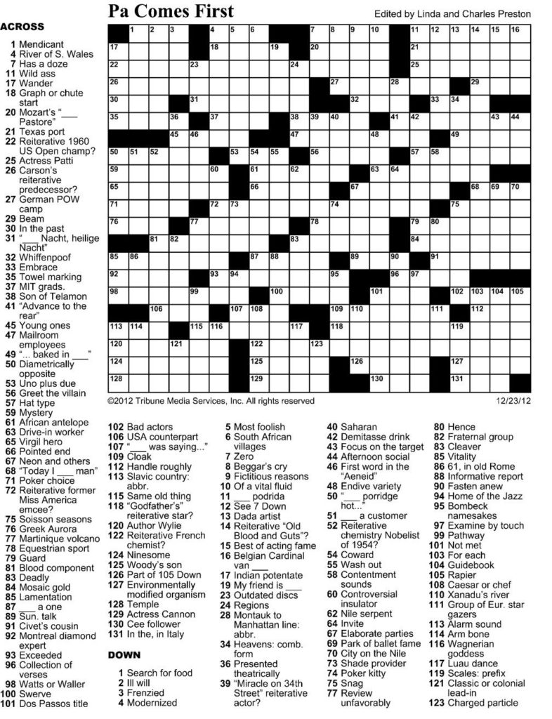 Washington Post Crossword Printable Puzzle Puzzles Printable