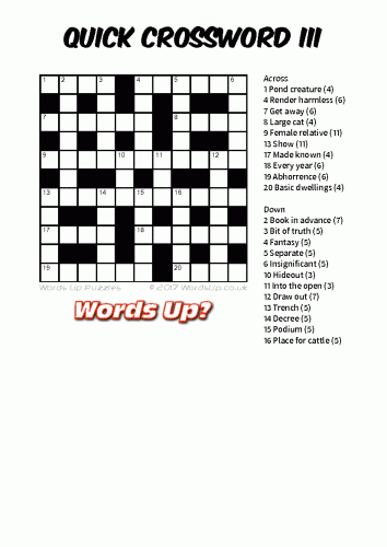Printable Quick Crossword Puzzles