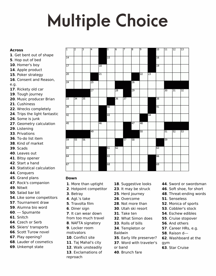 Free Printable Crossword Puzzles And Solutions