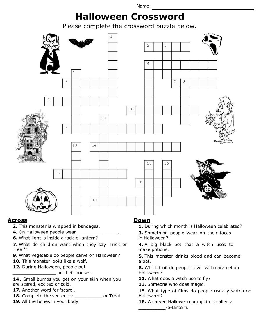 Halloween Puzzles Printable Crossword