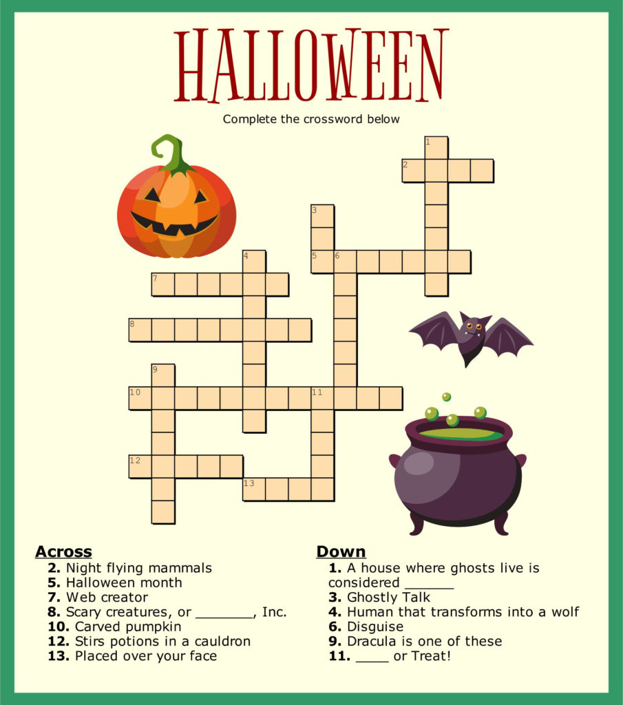 10 Best Halloween Crossword Puzzles Printable Printablee