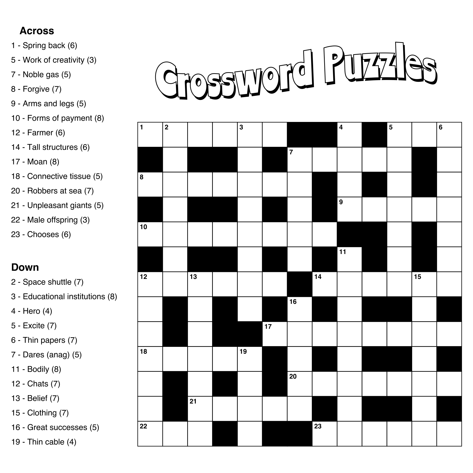 Printable Crossword Puzzles 2017