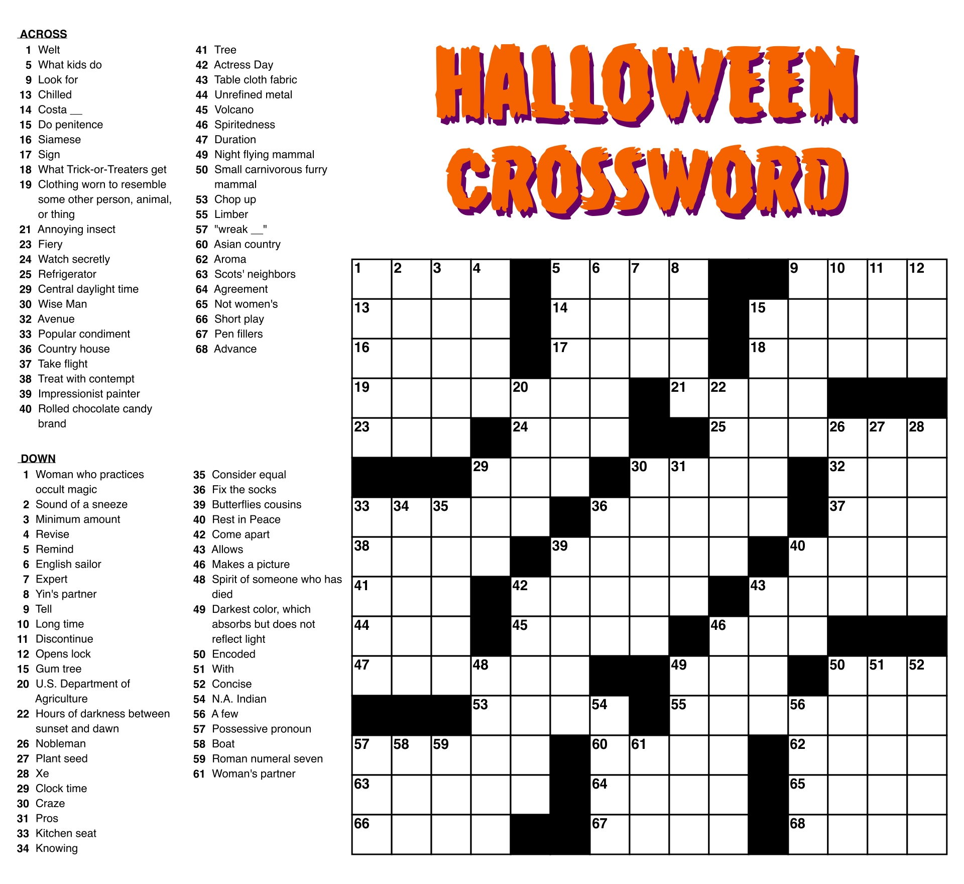 Large Easy Crossword Puzzles Printable
