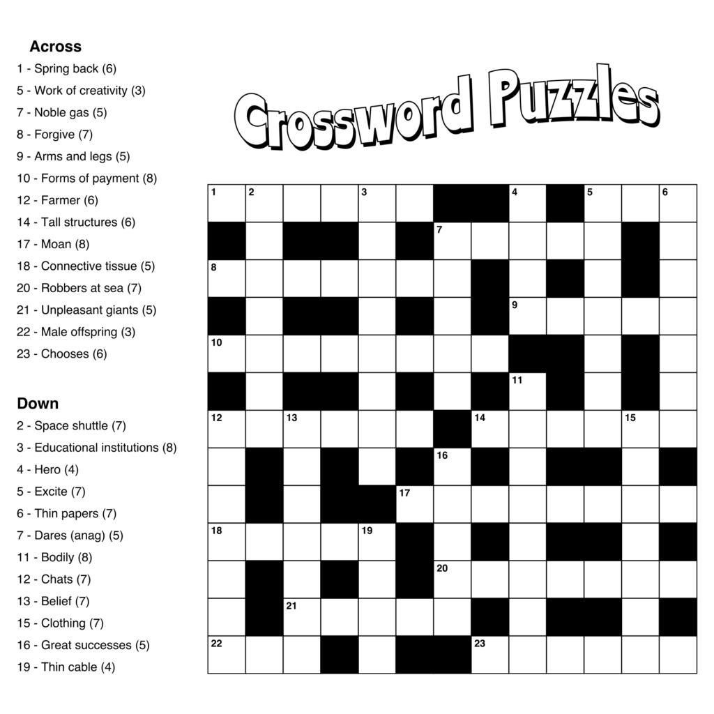 10 Best Large Print Easy Crossword Puzzles Printable