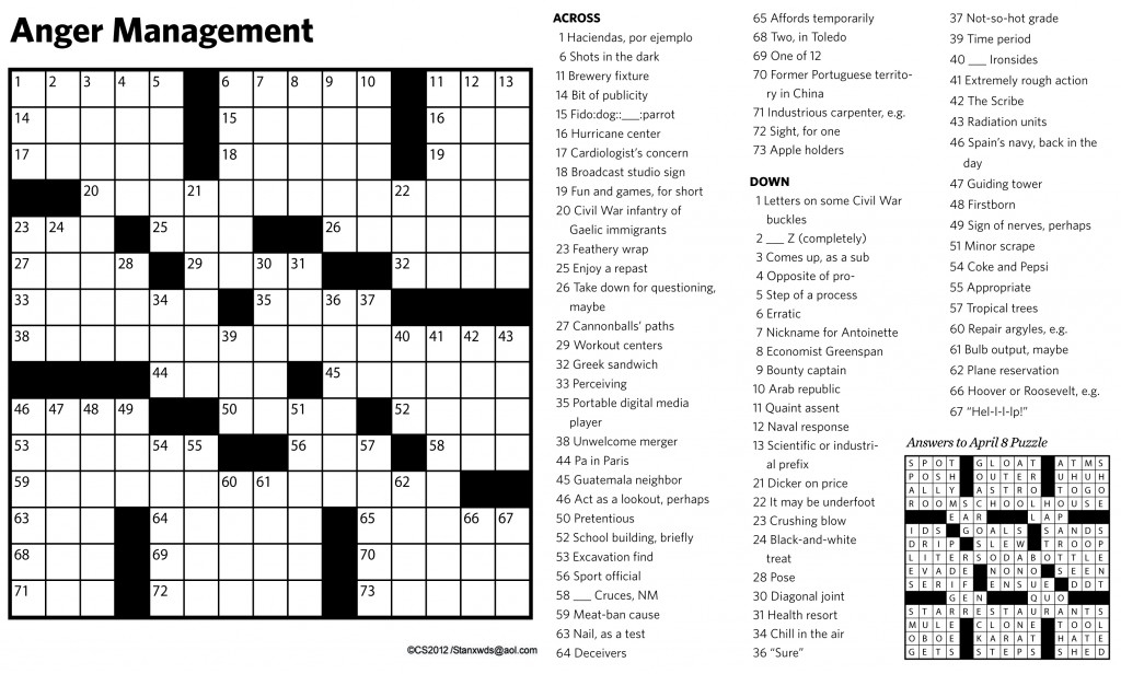 Printable Anger Management Crossword Puzzles