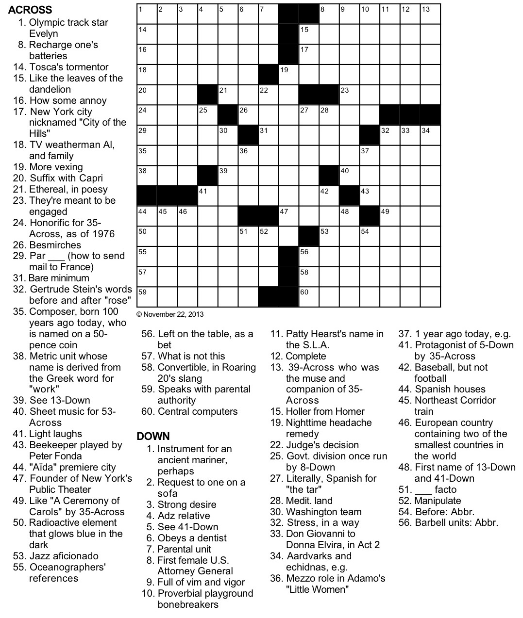 Country Music Crossword Puzzles Printable