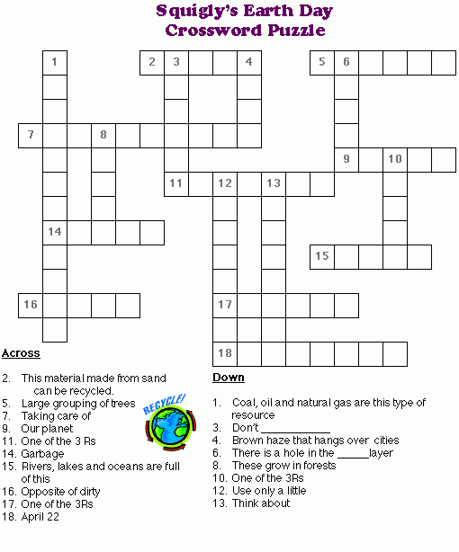 Earth Day Crossword Puzzle Printable