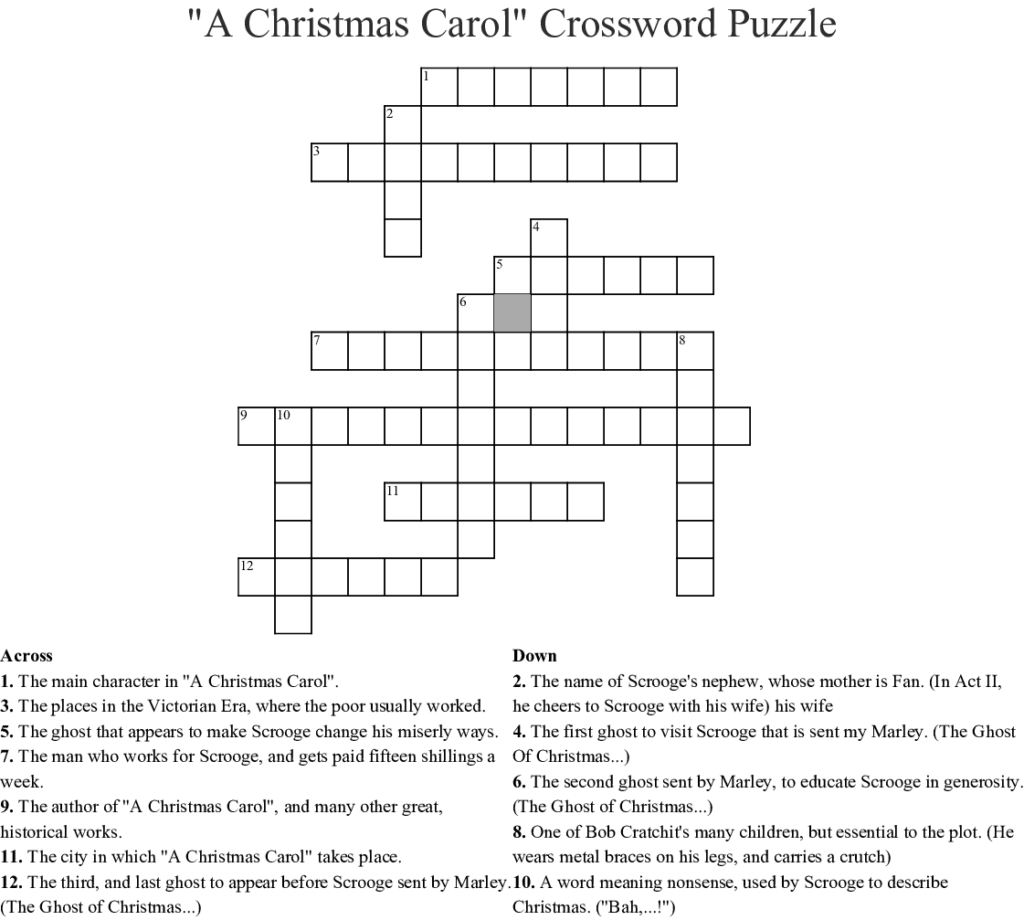 A Christmas Carol Crossword Printable Printable