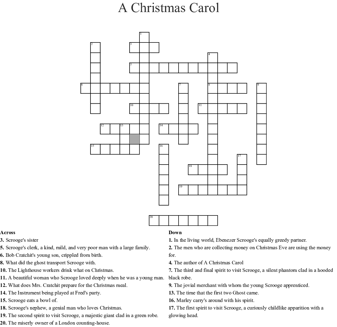 A Christmas Carol Crossword Puzzle Printable