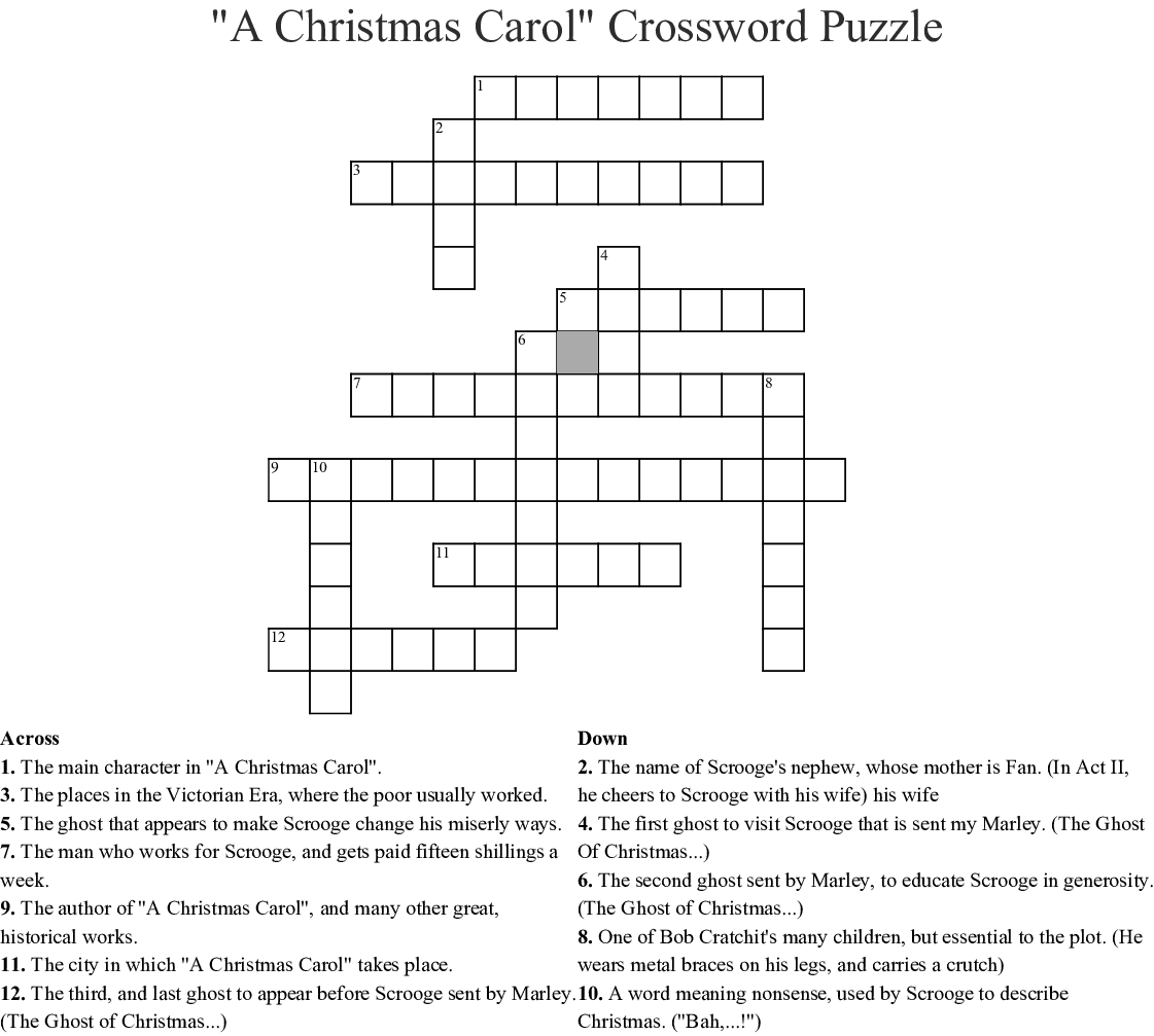 A Christmas Carol Crossword Puzzle Printable