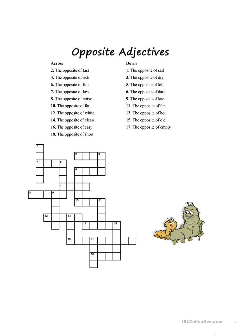 Adjectives Crossword Puzzle Printable
