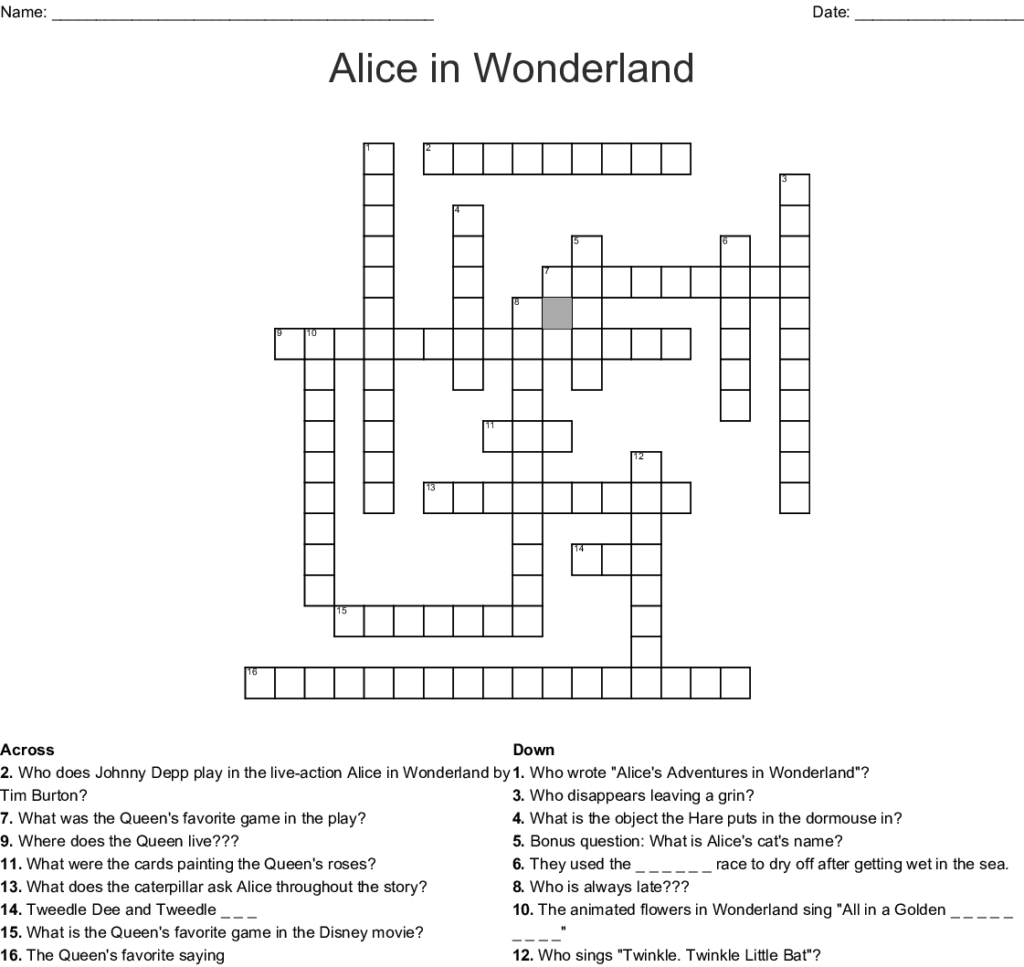 Alice In Wonderland Cat Name Crossword Vipdownloadimage