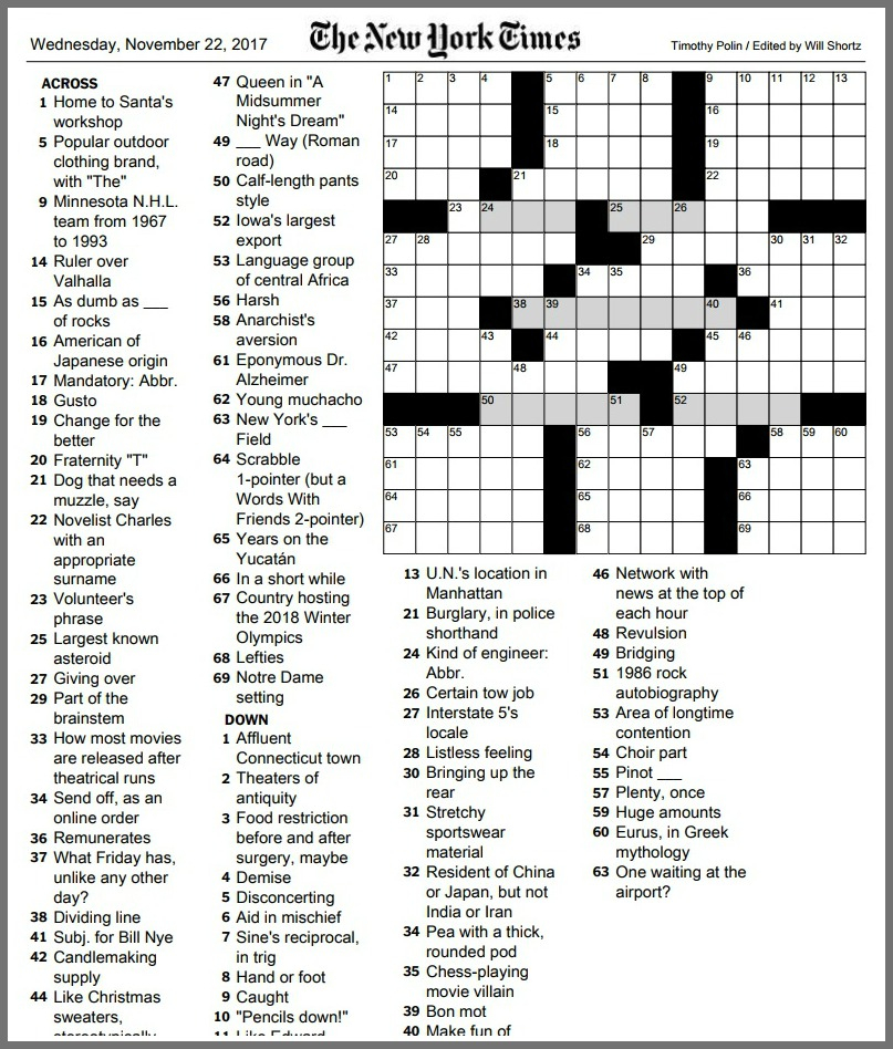 Nyt Crossword Printable