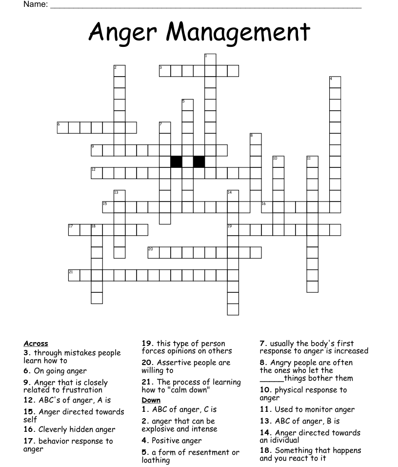 Anger Management Crossword WordMint
