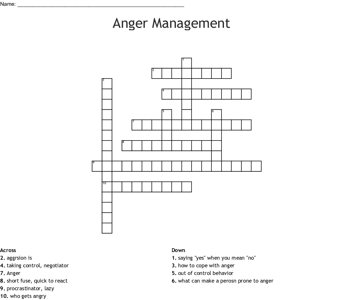 Printable Anger Management Crossword Puzzles