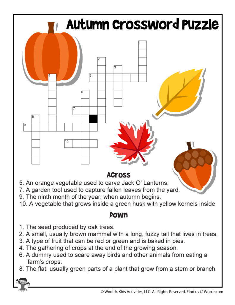 Autumn Crossword Puzzle Worksheet Woo Jr Kids