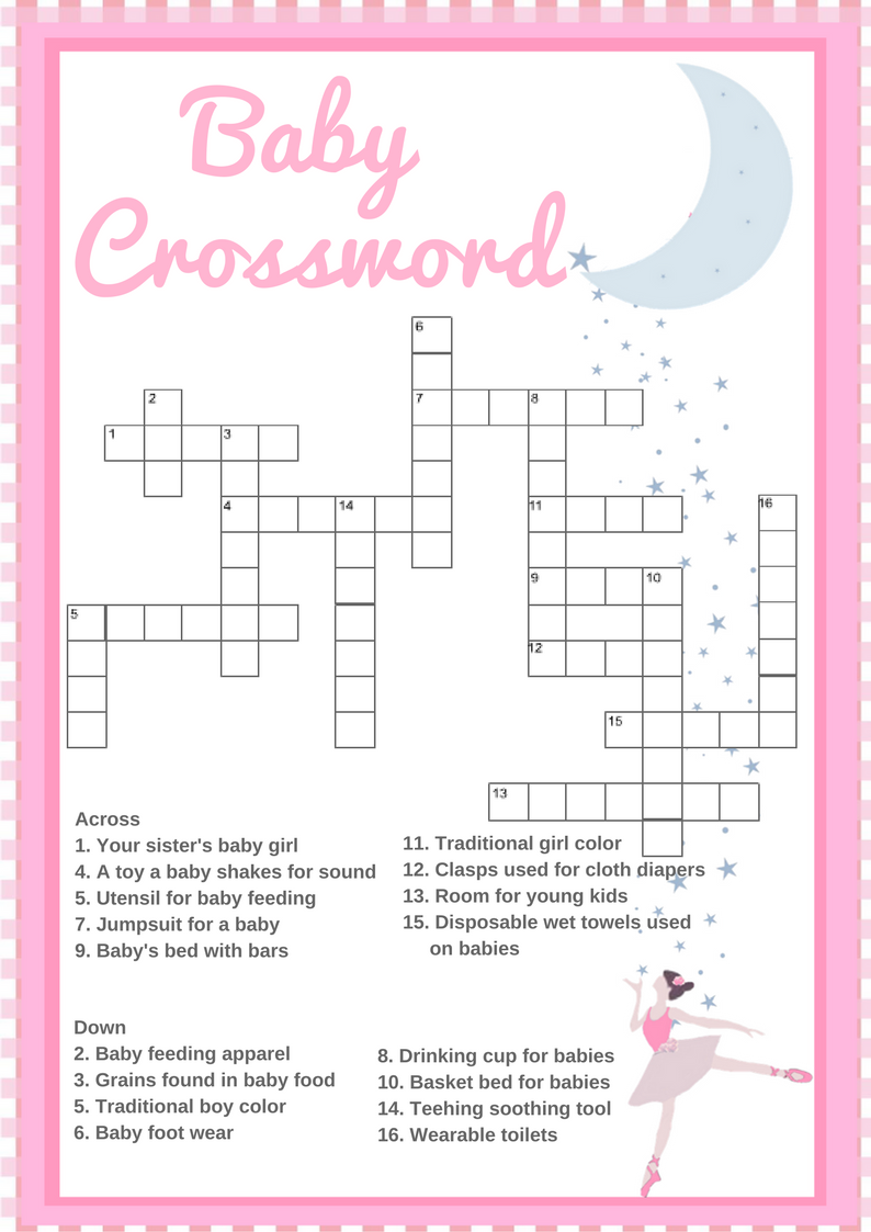 Free Printable Baby Shower Crossword Puzzle