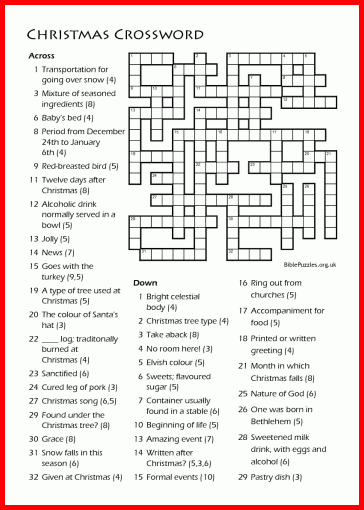 Printable Christian Christmas Crossword Puzzles