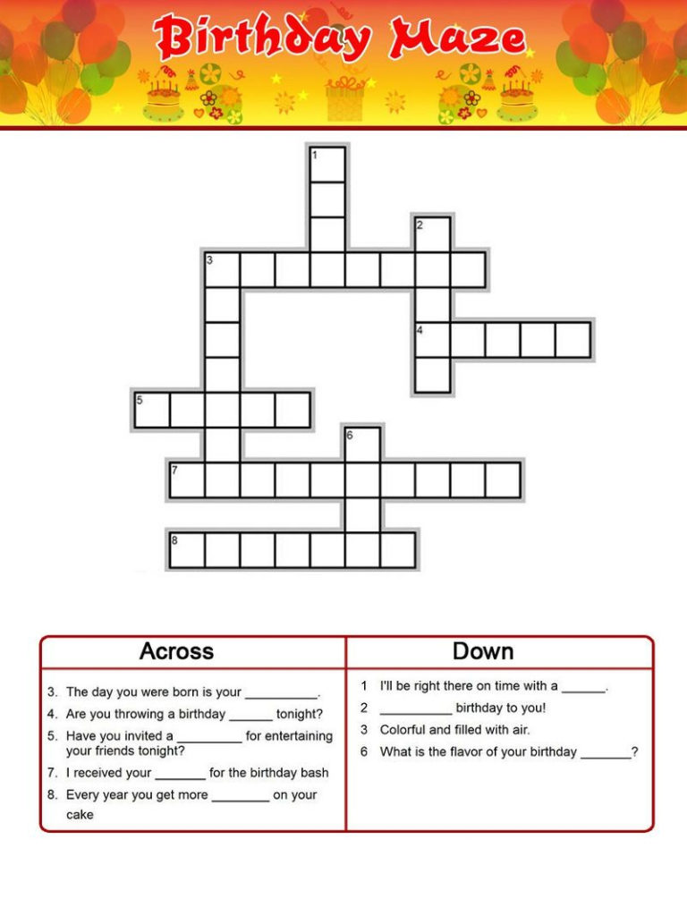 Birthday Crossword Puzzle Printable Printable Template Free
