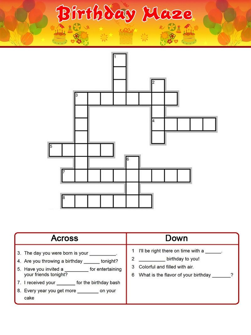 Birthday Crossword Puzzle Printable