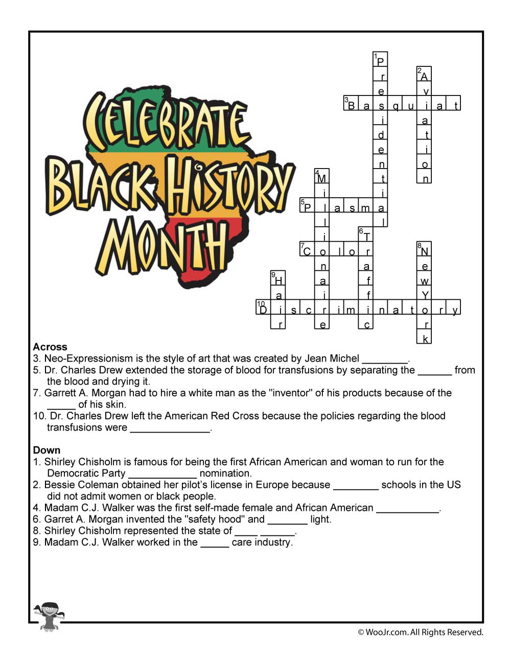 Black History Month Crossword Puzzle Printable