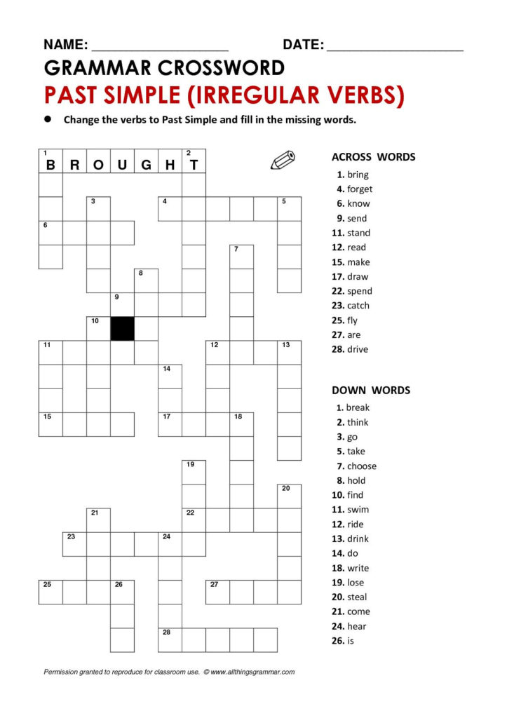 Calam O Past Simple Crosswords