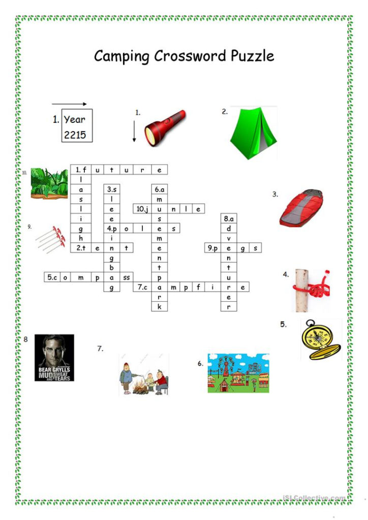 Camping Crossword Puzzle Worksheet Free ESL Printable