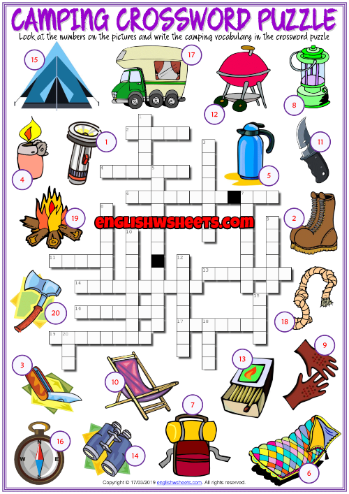 Camping Crossword Puzzle Printables