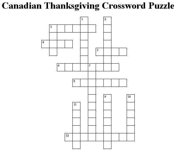 Canadian Thanksgiving Crossword Puzzles Printable