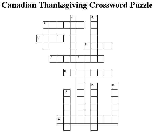 Canadian Thanksgiving Crossword Puzzles Printable Printable Crossword 