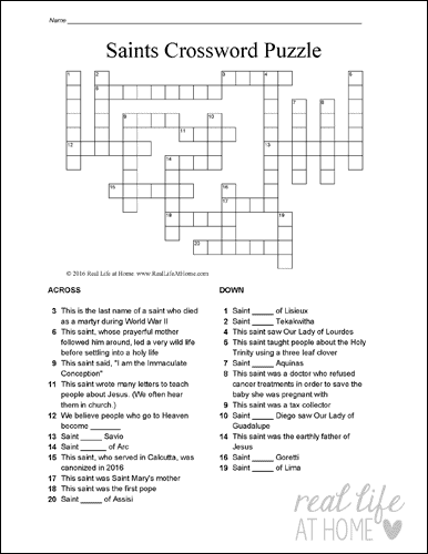 Catholic Crossword Puzzles Printable
