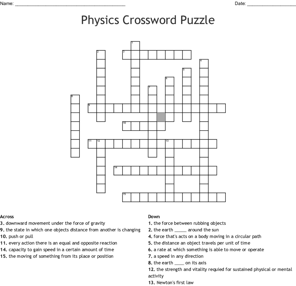 Chapter 2 Physics Crossword Wordmint Physics Crossword
