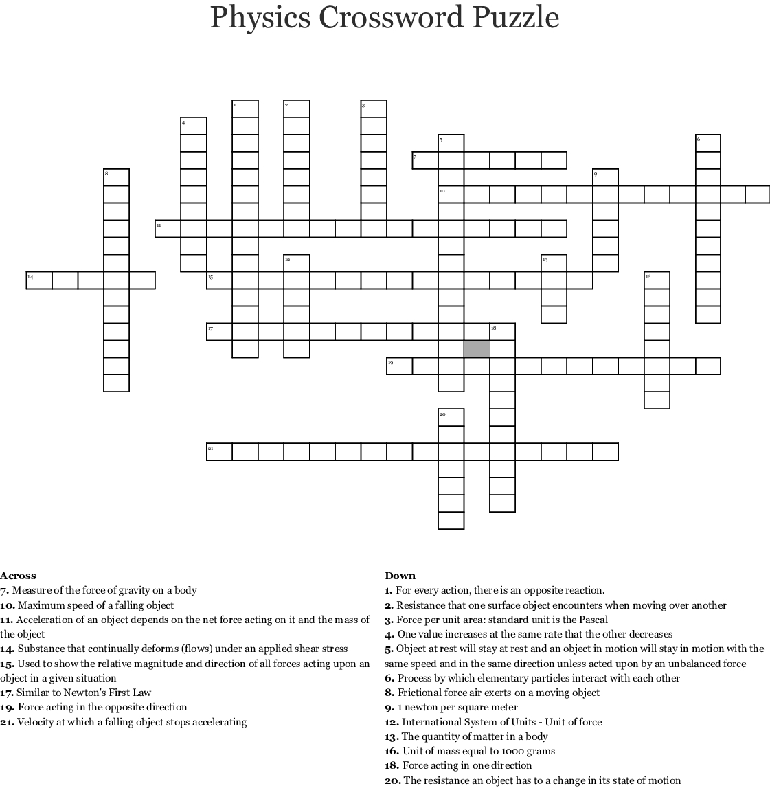 Physics Crossword Puzzles Printable With Answers