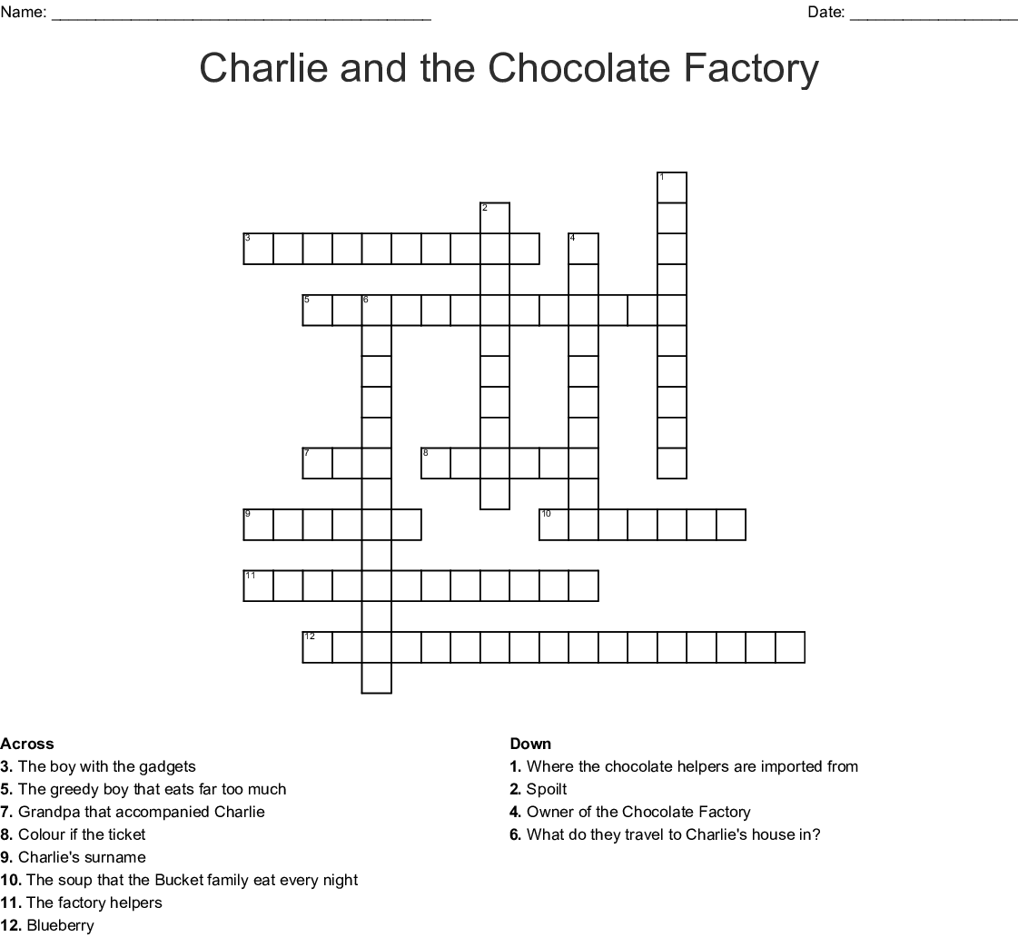 Charlie And The Chocolate Factory Printable Crossword Puzzle