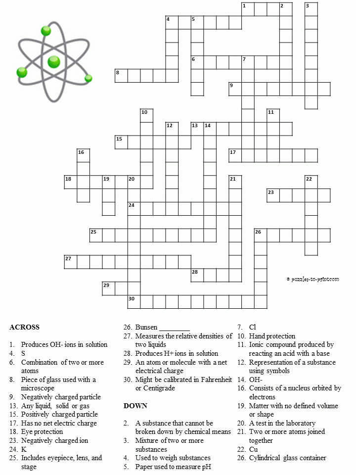 Chemistry Crossword Puzzle Printable