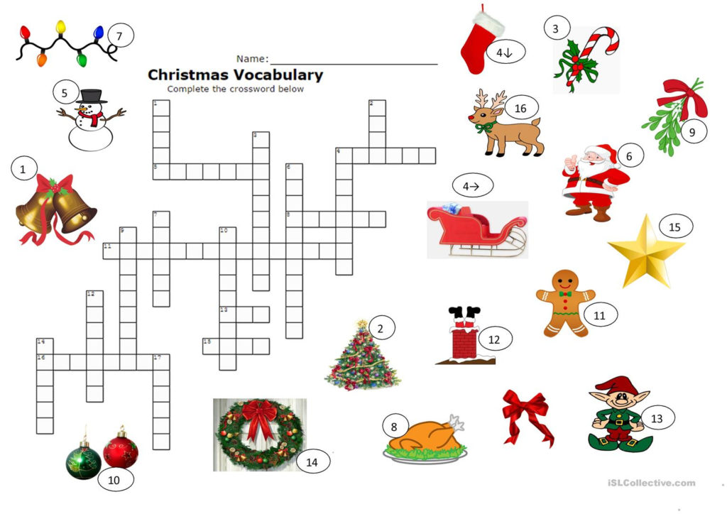 Christmas Crossword English ESL Worksheets For Distance