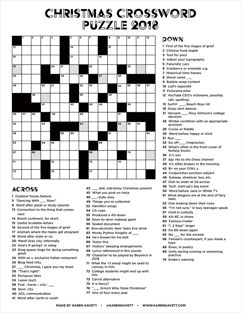 Printable Christmas Crossword Puzzles With Answers