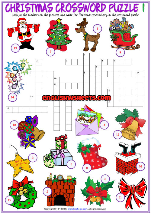 Esl Christmas Crosswords Printable