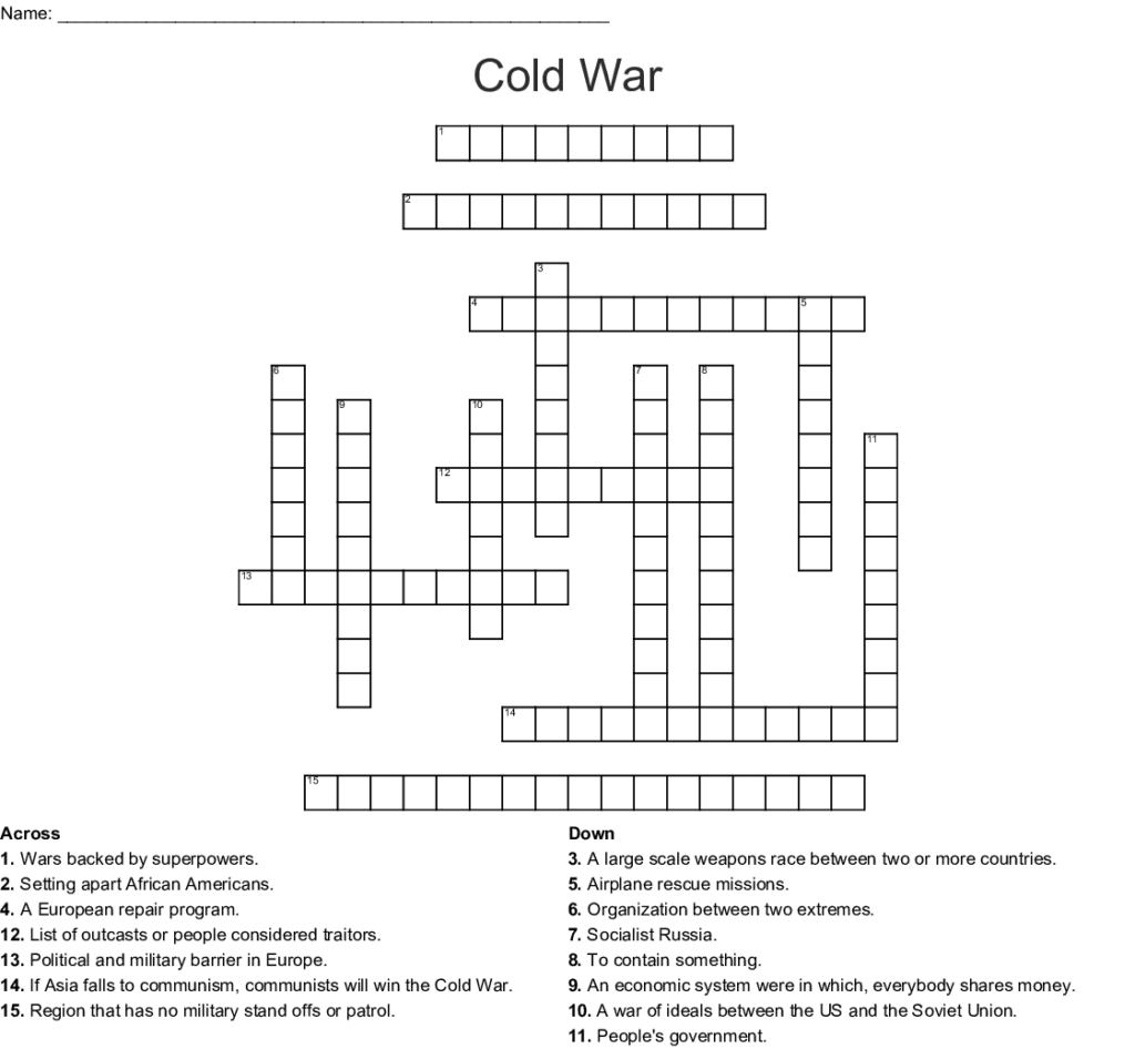Cold War Crossword Puzzle Crossword Wordmint 1950S