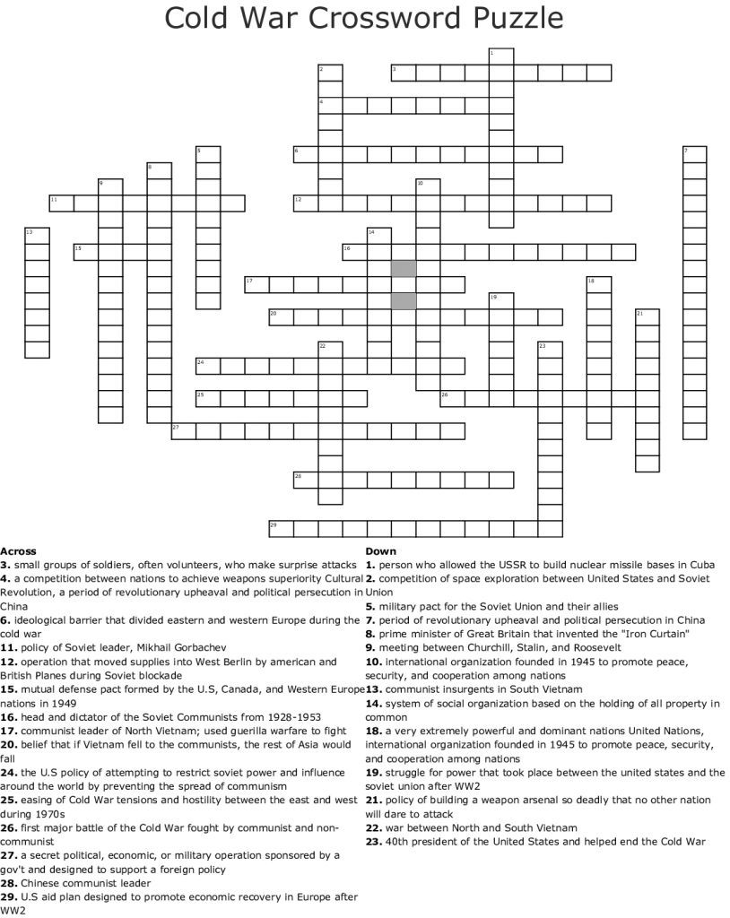 Cold War Crossword Puzzle Printable