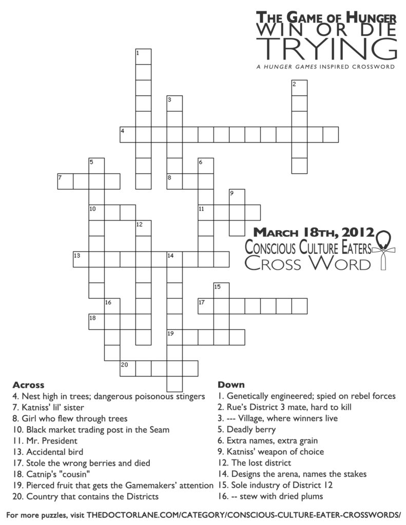 Conscious Culture Eater Crossword The Game Of Hunger