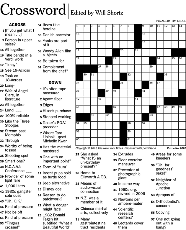 New York Daily News Crossword Puzzle Printable