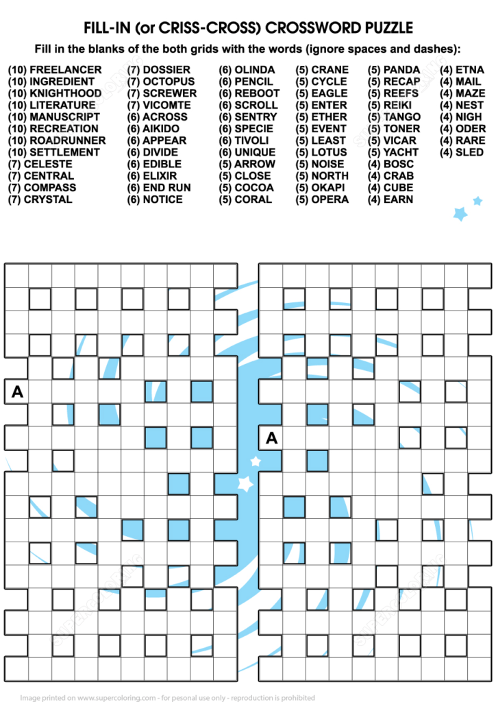 Criss Cross Or Crossword Puzzle Free Printable Puzzle Games