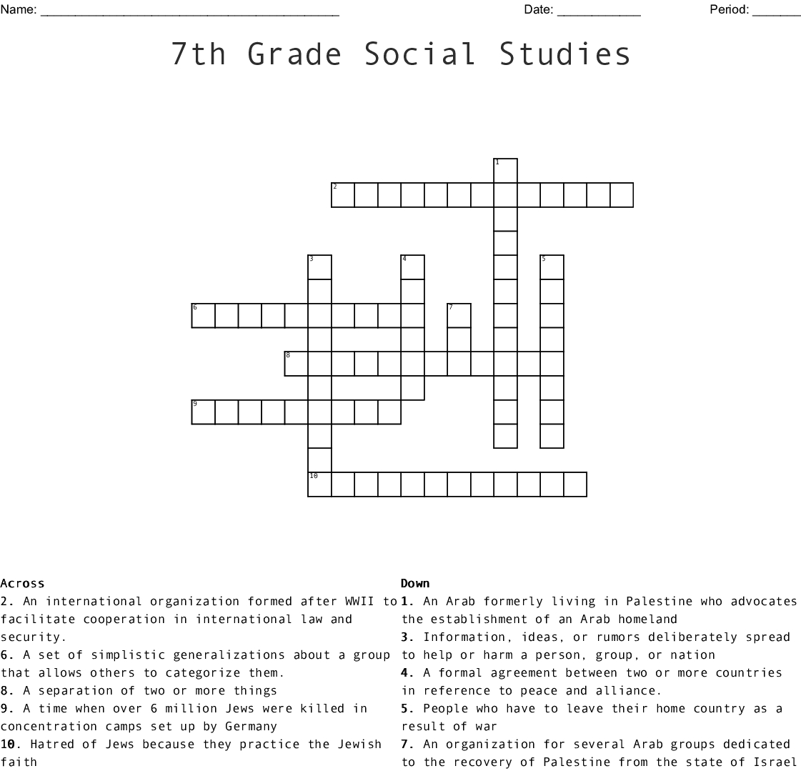 7th Grade Crossword Puzzles Printable